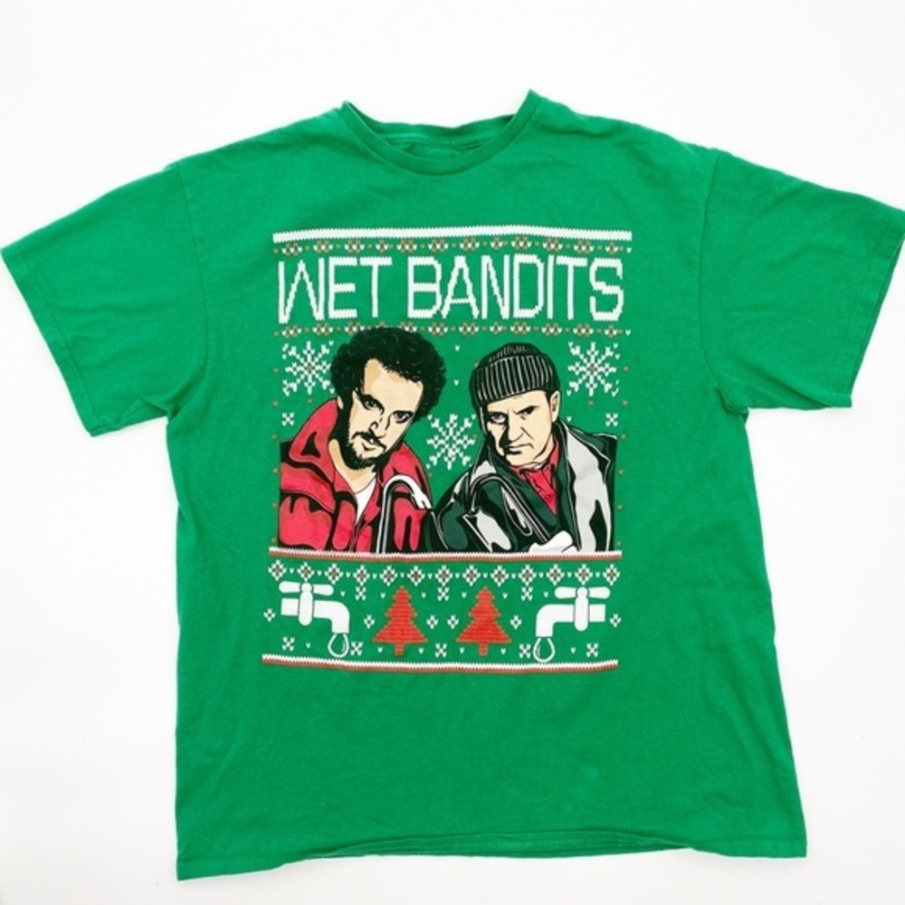 HOME ALONE CHRISTMAS Tee Wet Bandits Large Funny Classic White Elephant Party